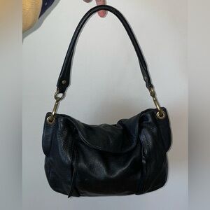Vintage Oryany Designer Crescent Shoulder Bag black pebbled calfskin leather